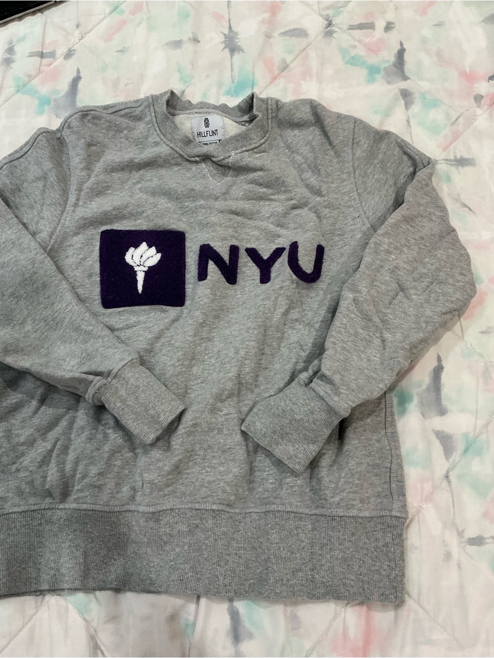NYU Gray Crewneck Sweatshirt with Purple Logo